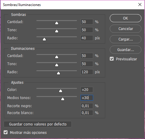 parametros de sombras e iluminación